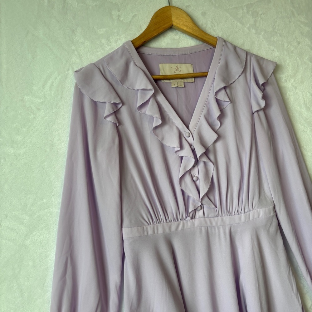 Gal Meets Glam womens purple lavender long sleeve mini Haley Ruffle Dress Size 4 - Picture 4 of 12